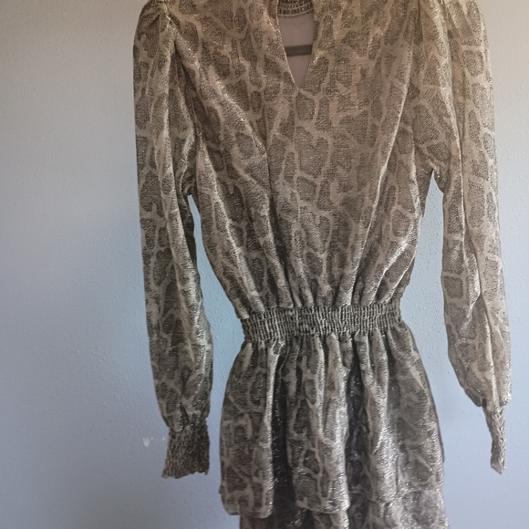 Show Me Your MuMu Russo Ruffle Metallic Python Smocked Dress - Picture 9 of 11